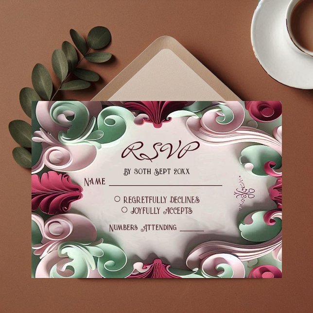 Baroque Elegance Blumenmotive Acanthus Wirbel RSVP Karte (Baroque Elegance Floral Motifs Acanthus Swirls RSVP Card)
