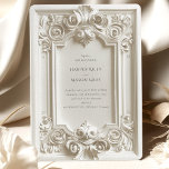 Baroque Elegance Einladung zum Hochzeitsrahmen<br><div class="desc">Genießen Sie die Pracht der barocken Zeit mit dieser prächtigen Hochzeitseinladung. Die aufwändige, skulpturale Skulptur in verschiedenen Elfenbein-, Crem- und Weißtönen erinnert an aufwändige Gipsklaven. Der luxuriöse Prägeeffekt verleiht den Blumenmotiven und den Akanthus-Blattmotiven Tiefe und schafft ein gleichzeitig dramatisch und zart wirkendes Zusammenspiel von Licht und Schatten. In der Mitte...</div>