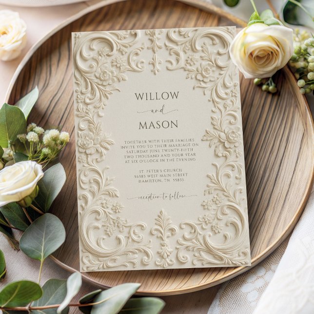 Baroque Elegance Ivory Script Wedding Einladung (Baroque Elegance Ivory Script Wedding Invitation)