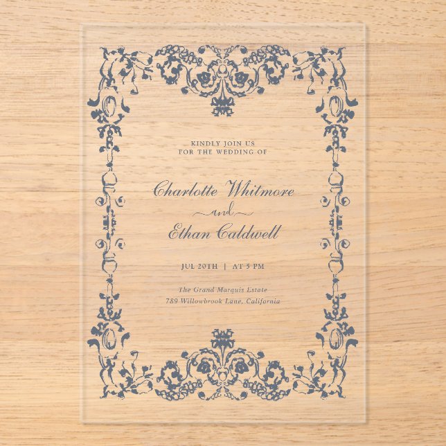 Baroque Elegant Frame Wedding Acrylic Invitation Acryleinladungen (Vorderseite)