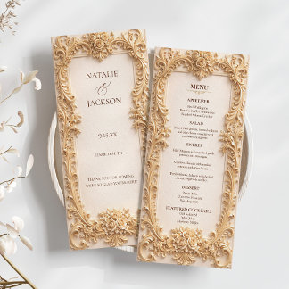 Baroque Elegant Gold Floral Wedding Menu Menükarte