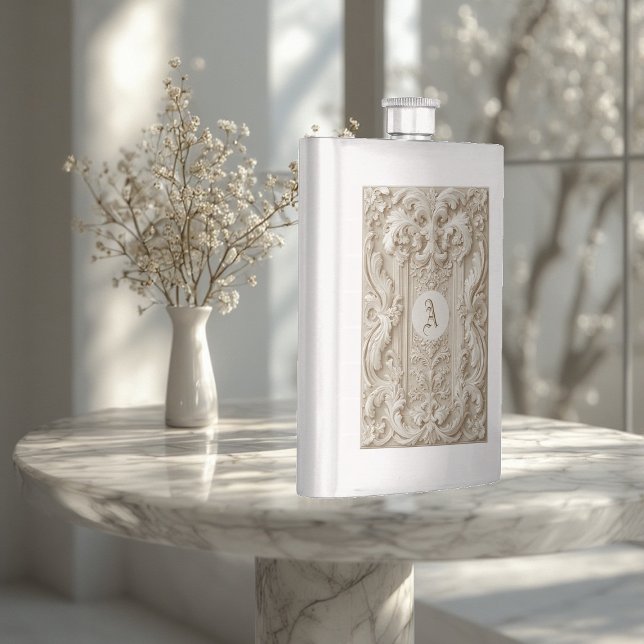 Baroque Elegant Topography Vintage Ivory Monogram  Flachmann (Baroque Elegant Topography Vintage Ivory Monogram Flask)