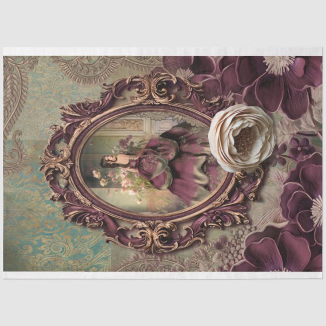 Baroque Elegante Lady Bouffant Dress Porträt Kunst Seidenpapier (Vorderseite)