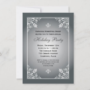 Baroque Elegante Silver Corporate Holiday Party Einladung