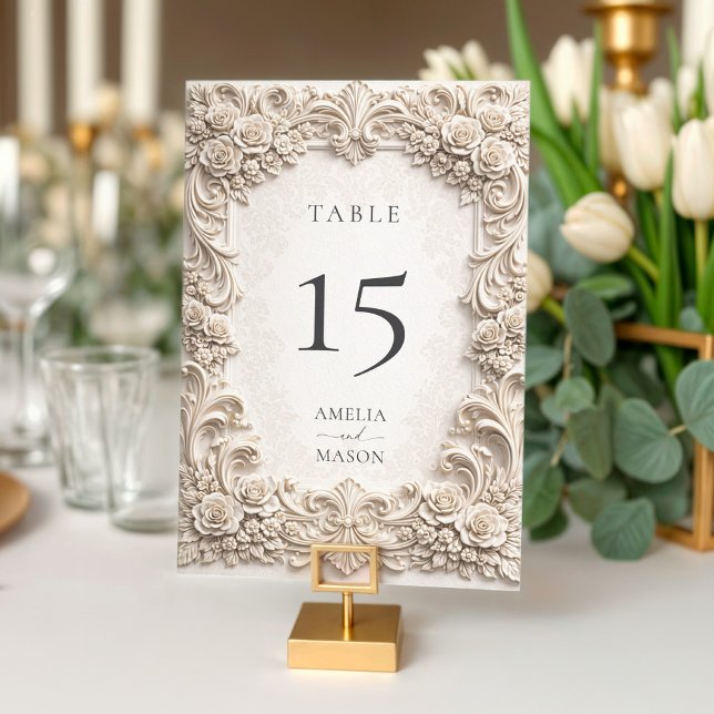  Baroque Floral Ornate Ivory Wedding Table Card Tischnummer (Von Creator hochgeladen)
