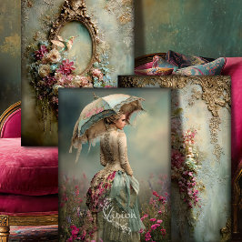 Baroque French Woman, Bird & Floral, Matching Art  Geschenkpapier Set