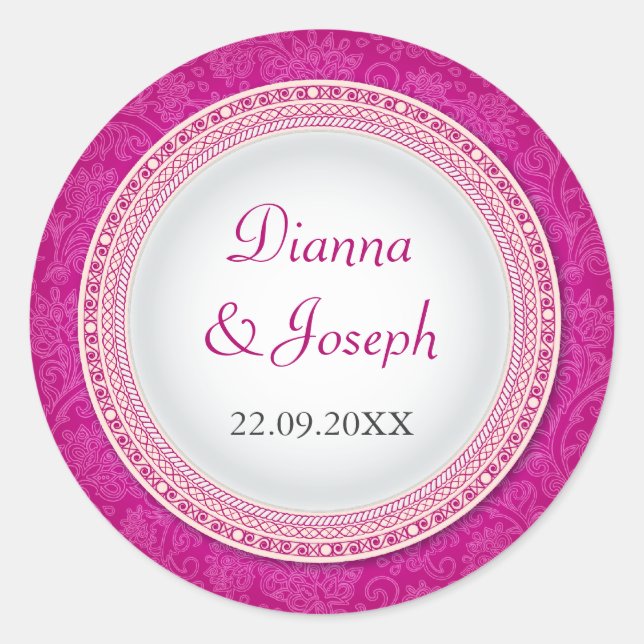 Baroque Fuchsia Plaque Wedding Sticker (Vorderseite)