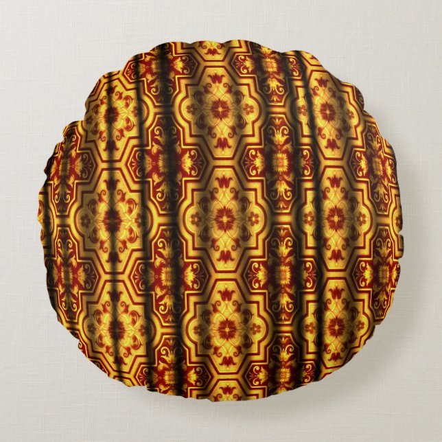 Baroque Geometric Floral Scoll Rundes Kissen (Vorderseite)