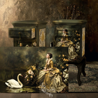 Baroque Lady Swan Gold Floral Landscape Scene Seidenpapier