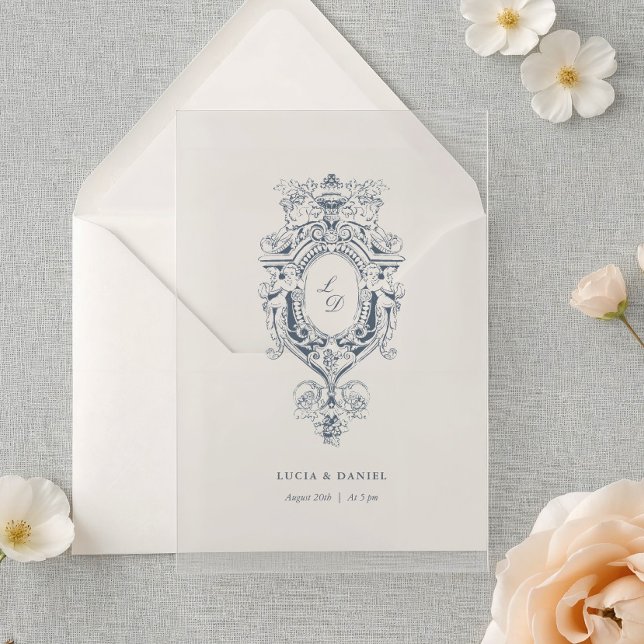 Baroque Ornament Crest Calligraphy Wedding  Acryleinladungen (Von Creator hochgeladen)