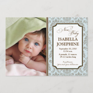 Baroque Pattern Baby Birth Announcement (blau) Ankündigung