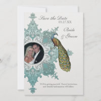 Baroque Peacock Save the Date Einladung - Aqua Blu