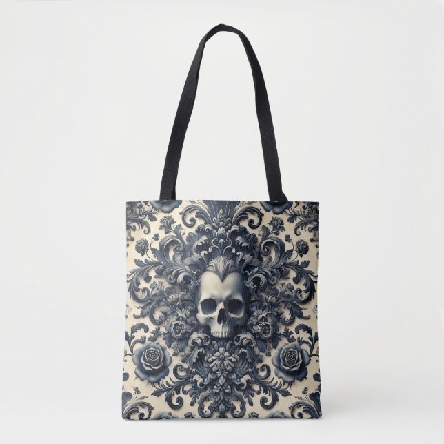 Baroque Punk - Gothic Skull Damask Floral Tasche (Vorderseite)