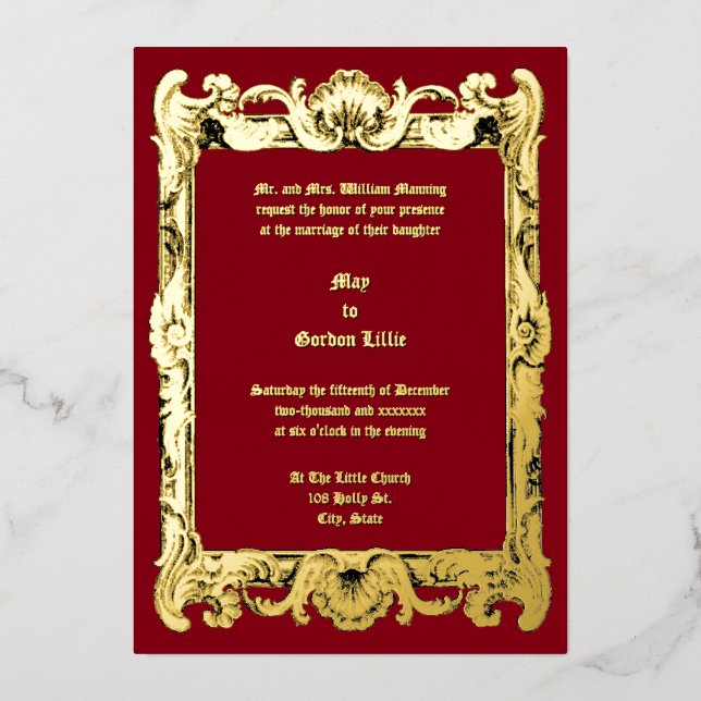 Baroque Rokoko Rocaille Frame Wedding Folieneinladung (Vorderseite)