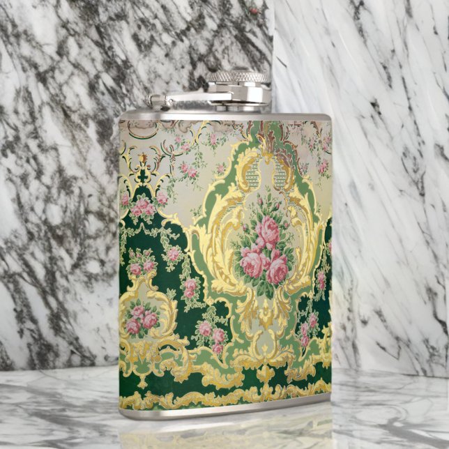 Baroque Rokoko Stilvolle Rosen Gold Liquor Flachmann (Von Creator hochgeladen)