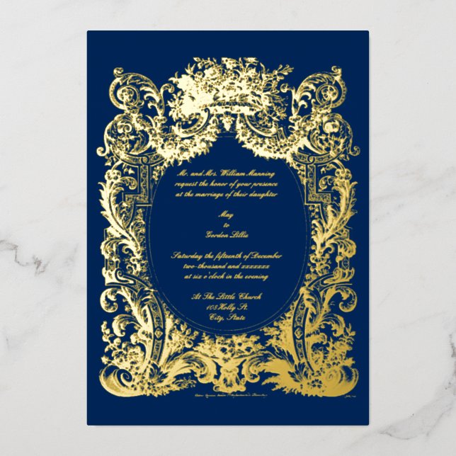 Baroque Rokoko Wedding Folieneinladung (Vorderseite)