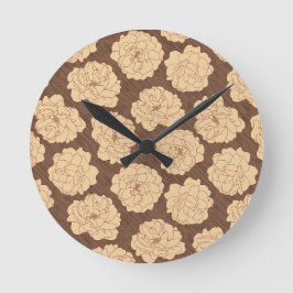 Baroque Roses on walnut brown - seamless pattern. Runde Wanduhr