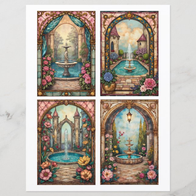 Baroque style water fountain scenes paper cards (Vorderseite)