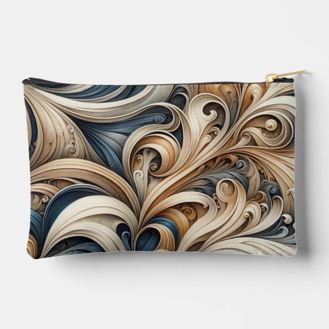 Baroque Swirl Pattern in Blue & Gold Zubehörtasche (Rückseite)