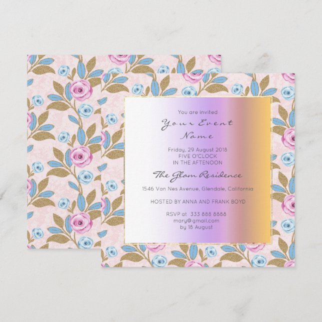 Baroque Versaille Marie Antoinette Floral Pastel Einladung (Vorne/Hinten)