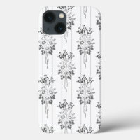 Baroque Wallpaper Flower bouquet grey