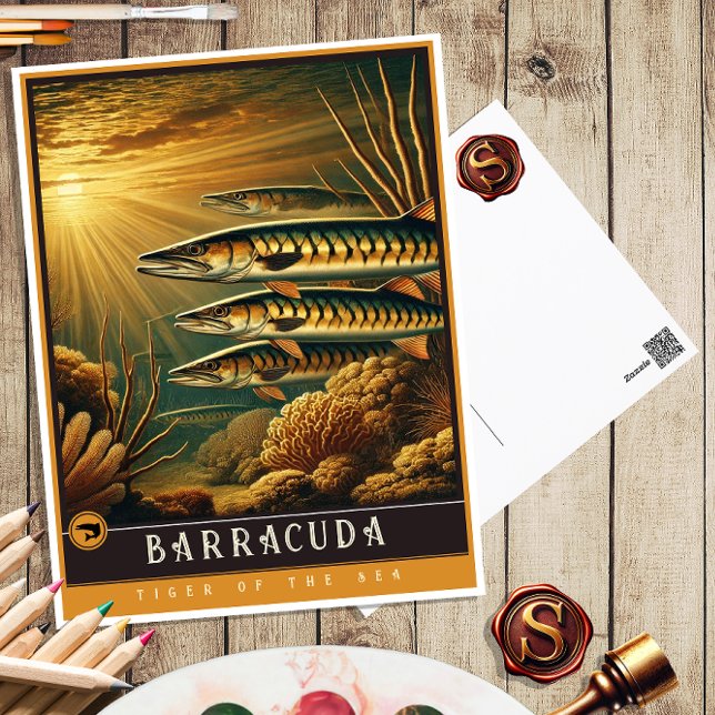 Barracuda | Carte postale Famille Vintage Animal (Créateur téléchargé)