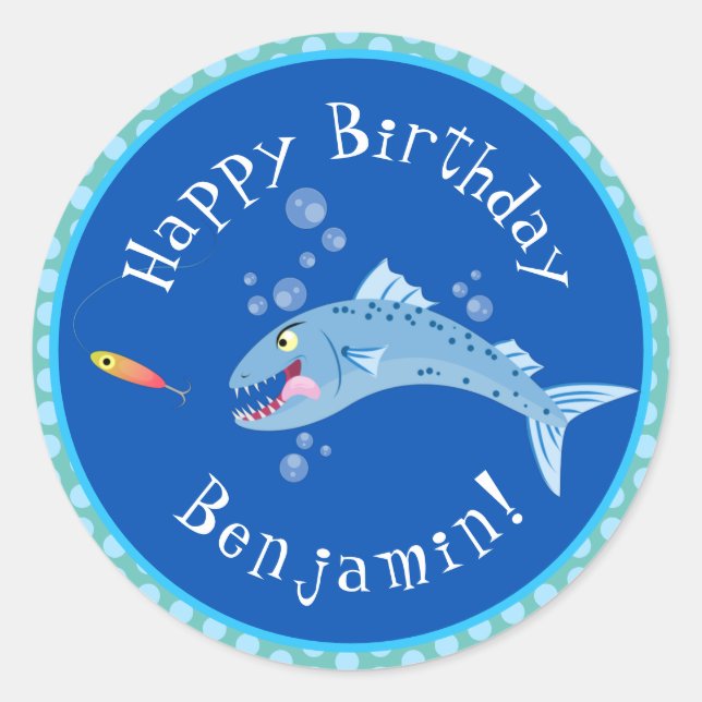 Barracuda Cartoon personalisiert Geburtstag Runder Aufkleber (Vorderseite)