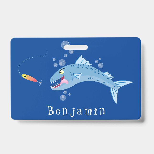 Barracuda Fisch hungriger Cartoon Ausweis (Front)