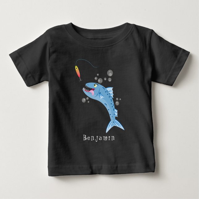 Barracuda Fisch hungriger Cartoon Baby T-shirt (Vorderseite)