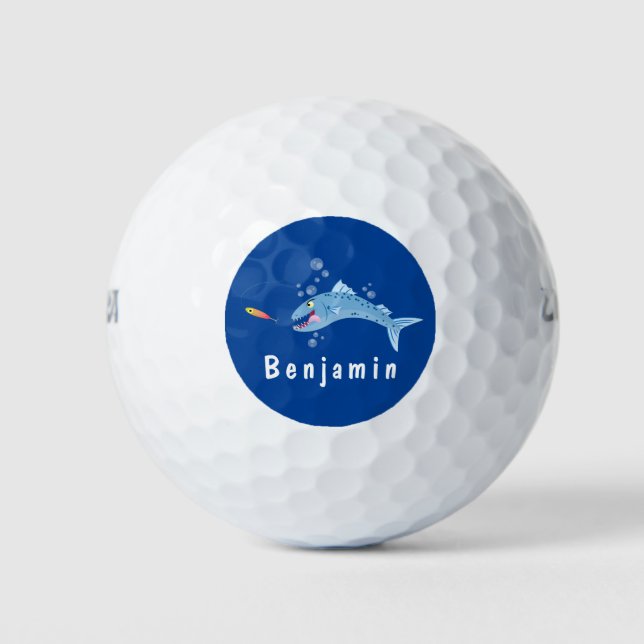 Barracuda Fisch hungriger Cartoon Golfball (Vorderseite)