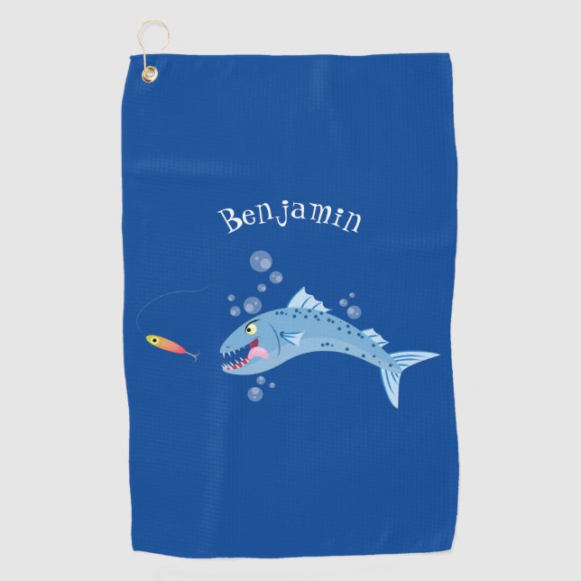 Barracuda Fisch hungriger Cartoon Golfhandtuch (Vorderseite)