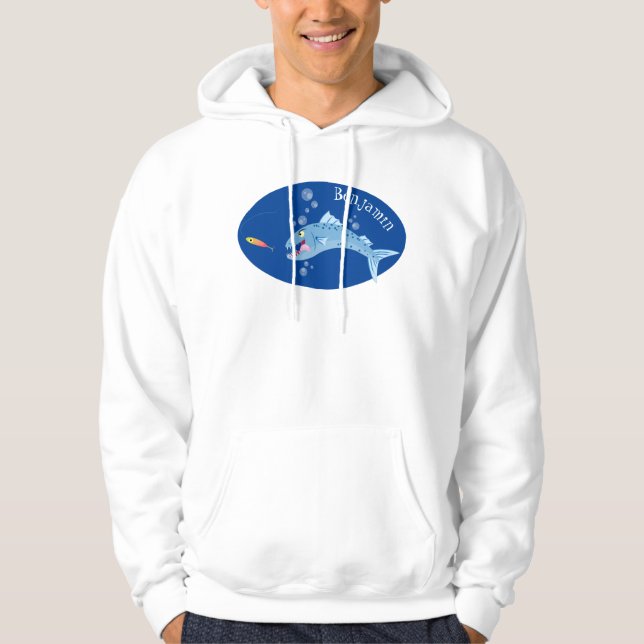Barracuda Fisch hungriger Cartoon Hoodie (Vorderseite)