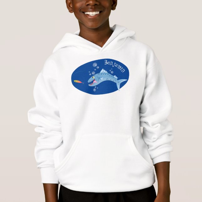 Barracuda Fisch hungriger Cartoon Hoodie (Vorderseite)