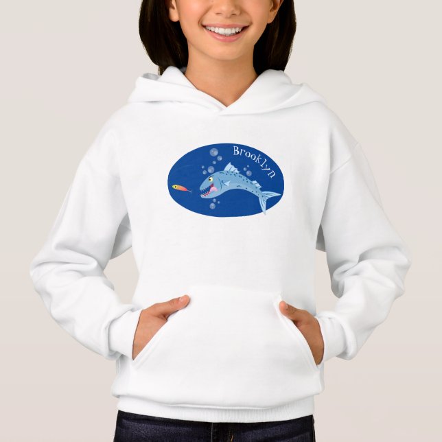 Barracuda Fisch hungriger Cartoon Hoodie (Vorderseite)
