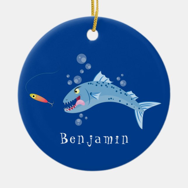 Barracuda Fisch hungriger Cartoon Keramik Ornament (Vorne)