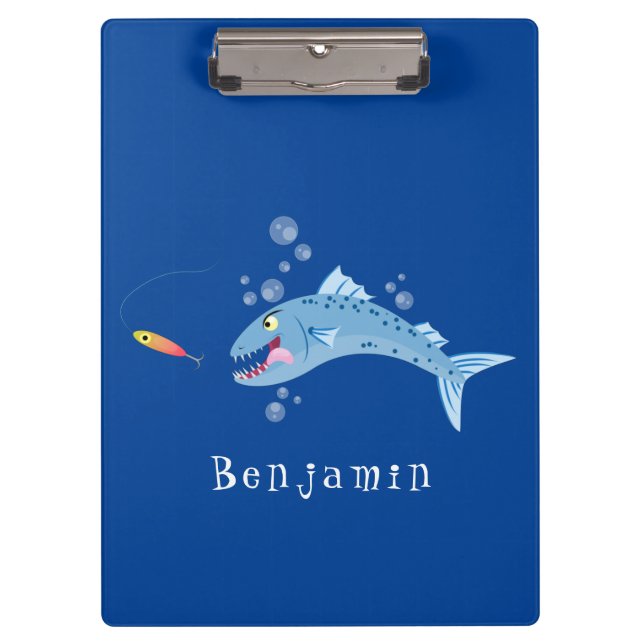 Barracuda Fisch hungriger Cartoon Klemmbrett (Vorderseite)