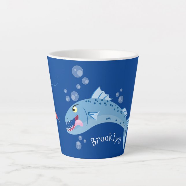 Barracuda Fisch hungriger Cartoon Milchtasse (Vorderseite)