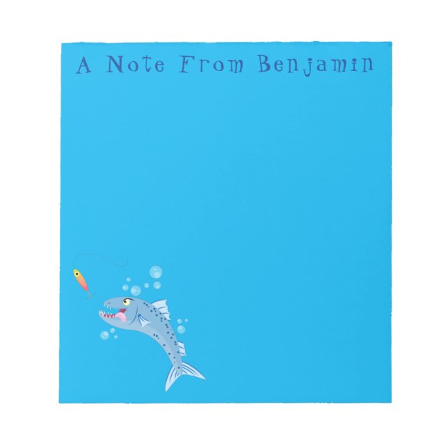 Barracuda Fisch hungriger Cartoon Notizblock (Vorderseite)