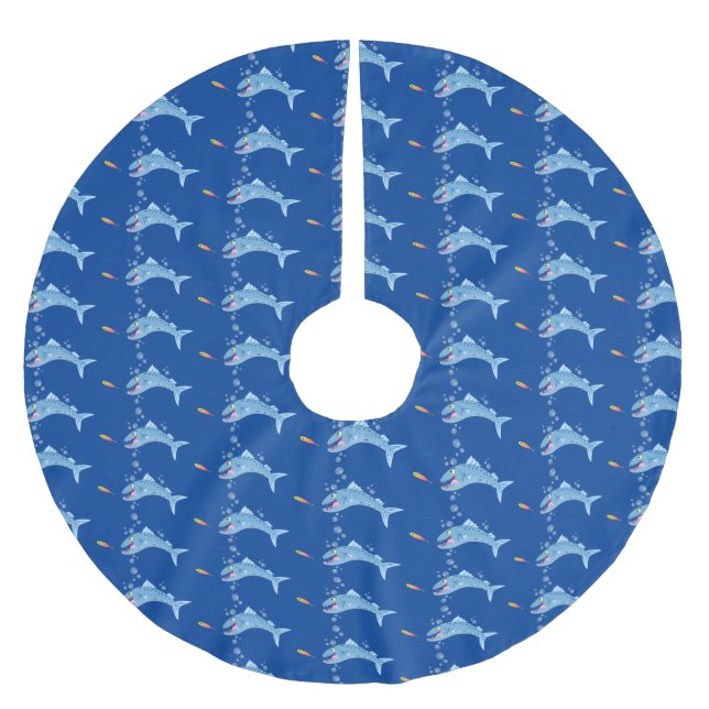 Barracuda Fisch hungriger Cartoon Polyester Weihnachtsbaumdecke (Vorderseite)