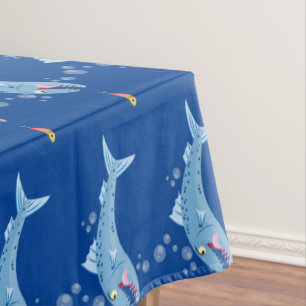 Barracuda Fisch hungriger Cartoon Tischdecke