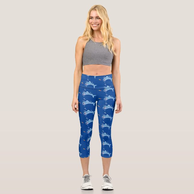 Barracuda hungriger Cartoon Capri Leggings (Vorderseite)