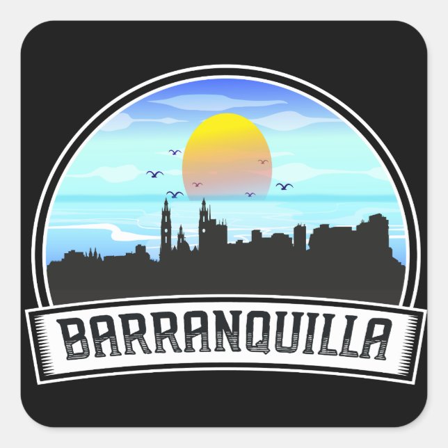 Barranquilla Colombia Skyline Panorama View Quadratischer Aufkleber (Vorderseite)