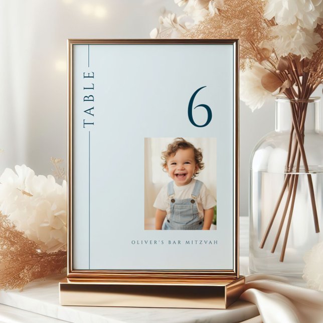 Barre bleu clair Mitzvah Numéro de table avec phot (Créateur téléchargé)
