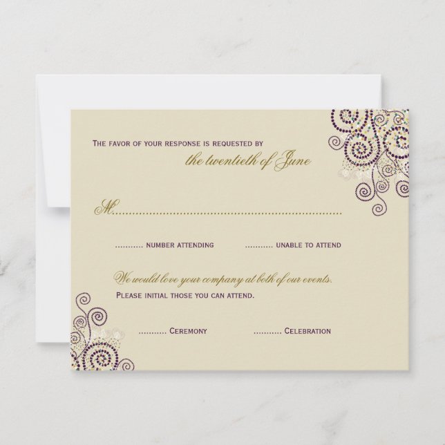 Barre Boho Purple Spirales / Carte RSVP Bat mitzva (Devant)