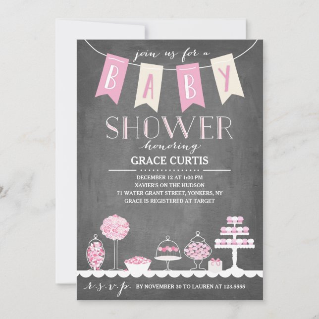 Barre de bonbons| Invitation Baby shower (Devant)