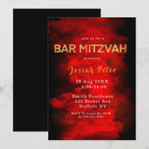 Barre de fumée noire et rouge Mitzvah Invitations