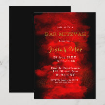 Barre de fumée noire et rouge Mitzvah Invitations
