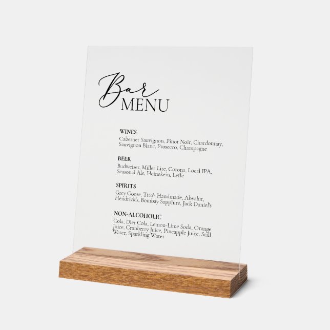 Barre de menu Mariage Barre Signal acrylique (Angle)