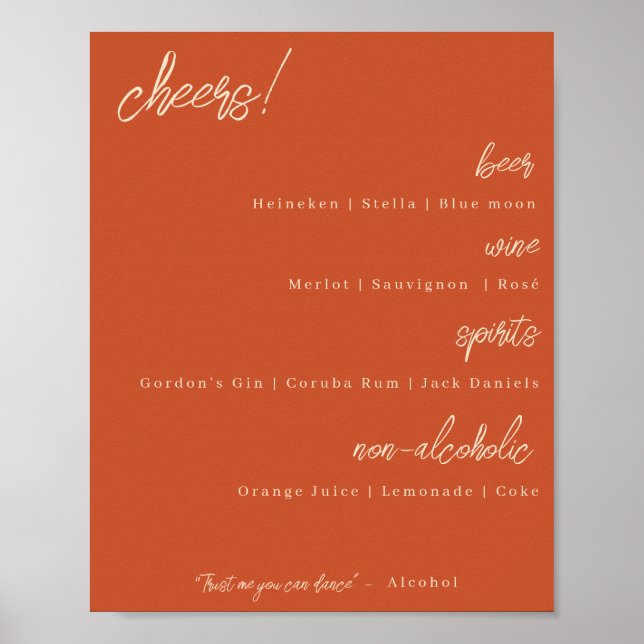 Barre Menu Mariage Signalisation - Poster orange b (Devant)