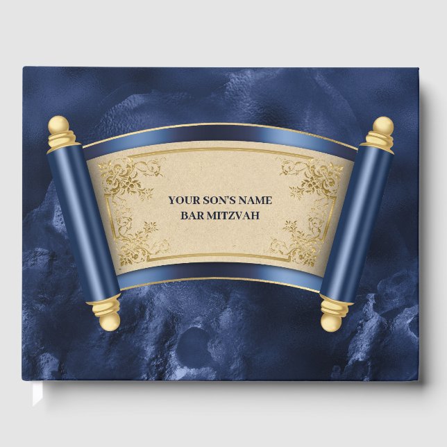 Barre mitzvah bleu marbre or scroll livre d'or (Recto)